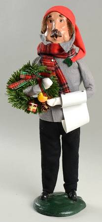 Traditional Assorted Carolers Mustache Man With Wreath & Music-Grey - No Box Nb1446