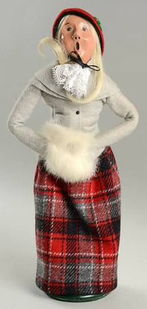 Traditional Assorted Carolers Woman With Muff-Grey Coat/Plaid Skirt - No Box Nb1444