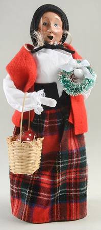 Traditional Assorted Carolers Woman With Basket Of Apples & Wreath-Red - No Box Nb1438