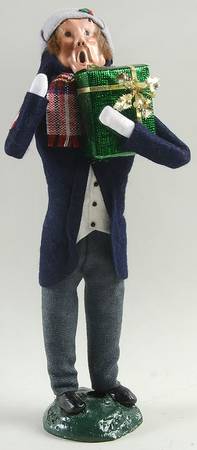 Traditional Assorted Carolers Man With Gift Box-Blue Coat - No Box Nb1432