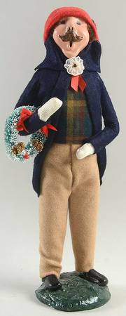 Traditional Assorted Carolers Mustache Man With Wreath-Blue Coat - No Box Nb1431