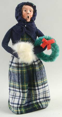 Traditional Assorted Carolers Woman With Wreath & Muff-Blue Coat - No Box Nb1429