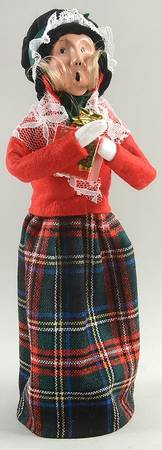 Traditional Assorted Carolers Woman With Gift Box-Red Coat/Plaid Skirt - No Box Nb1425