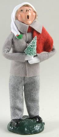 Traditional Assorted Carolers Boy With Tree-Grey Coat - No Box Nb1420