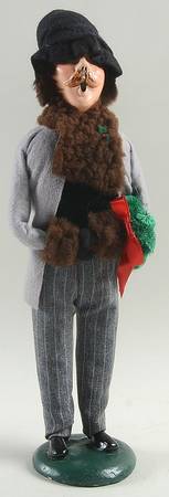 Traditional Assorted Carolers Mustache Man With Wreath-Grey Coat - No Box Nb1414