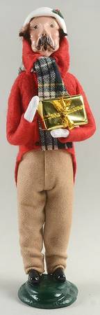 Traditional Assorted Carolers Mustache Man With Gift Box-Red Coat - No Box