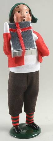 Traditional Assorted Carolers Teen Boy With Gift-Red Coat - No Box