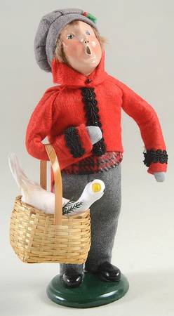 Traditional Assorted Carolers Boy With Goose In Basket-Red Coat - No Box