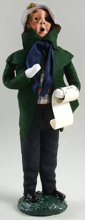 Traditional Assorted Carolers Man With Music-Green Coat - No Box