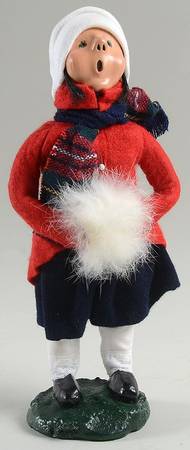 Traditional Assorted Carolers Girl With Muff-Red Top-Black Skirt - No Box