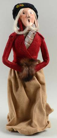 Traditional Assorted Carolers Woman With Muff-Brown Skirt-Burguny Top - No Box