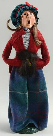 Traditional Assorted Carolers Woman With Muff-Blue Plaid Skirt-Burgund - No Box