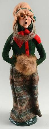 Traditional Assorted Carolers Woman With Muff-Brown Plaid Skirt And Ha - No Box