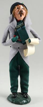 Traditional Assorted Carolers Mustache Man W/Music-Grey Coat - No Box