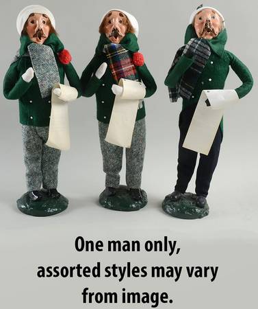 Traditional Assorted Carolers Mustache Man W/ Music-Green Coat - No Box