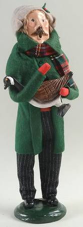 Traditional Assorted Carolers Mustache Man With Goose-Long Green Coat - No Box