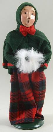 Traditional Assorted Carolers Woman With Muff-Green Cape - No Box