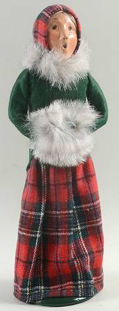Traditional Assorted Carolers Woman With Muff-Green Coat Fur Collar - No Box