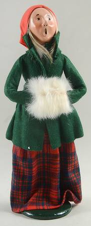 Traditional Assorted Carolers Woman With Muff-Plaid Skirt-Green Top - No Box