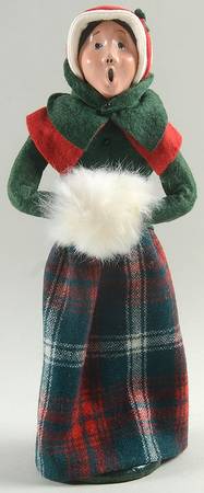 Traditional Assorted Carolers Woman With Muff-Plaid Skirt-Green Top - No Box