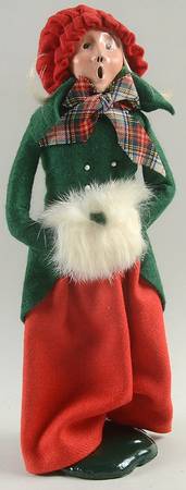 Traditional Assorted Carolers Woman With Muff-Red Skirt-Green Top - No Box