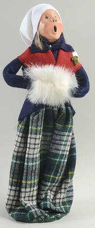 Traditional Assorted Carolers Woman With Muff-Plaid Skirt-Blue Top - No Box