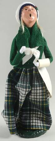 Traditional Assorted Carolers Woman With Music-Plaid Skirt-Green Top - No Box