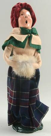 Traditional Assorted Carolers Woman With Muff-Plaid Skirt-Brown Top - No Box