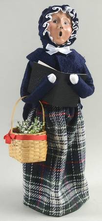 Traditional Assorted Carolers Woman With Songbook & Basket-Blue - No Box