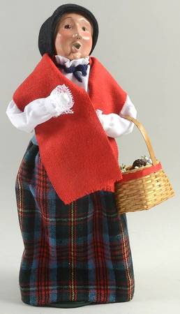 Traditional Assorted Carolers Woman With Basket Of Flowers-Plaid Ski - No Box