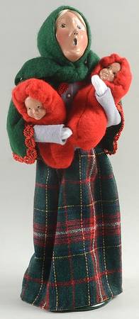 Traditional Assorted Carolers Woman With Babies-Green Cape - No Box