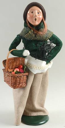 Traditional Assorted Carolers Woman With Fruit Basket And Greenry - No Box