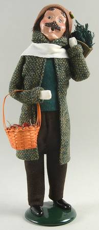 Traditional Assorted Carolers Man With Greenry And Apple Basket - No Box