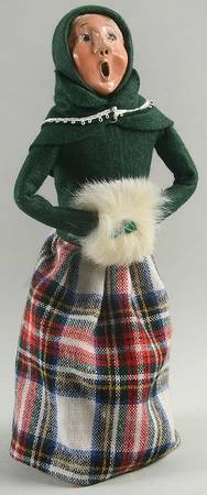 Traditional Assorted Carolers Woman With Muff-Green Top Lace Trim - No Box