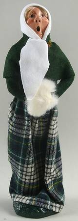 Traditional Assorted Carolers Woman With Muff-Green Plaid Skirt-Green  - No Box
