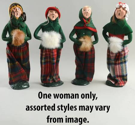 Traditional Assorted Carolers Woman With Muff-Red Plaid Skirt-Green To - No Box
