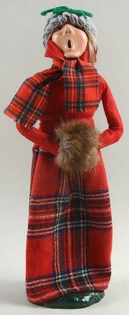 Traditional Assorted Carolers Woman With Muff-Red Plaid Skirt - No Box