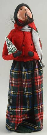 Traditional Assorted Carolers Woman With Small Tree-Plaid Skirt - No Box