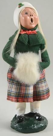 Traditional Assorted Carolers Girl With Muff--Plaid Skirt-Green Coat - No Box