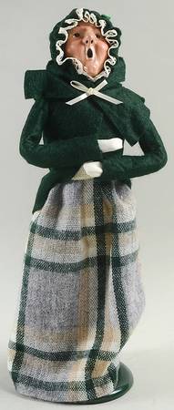 Traditional Assorted Carolers Woman In Green Coat-Grey Plaid Skirt - No Box Nb390