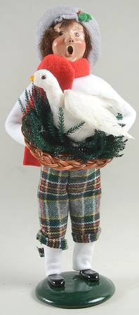 Traditional Assorted Carolers Teen Boy With Goose In Basket-White Coat - No Box Nb1497