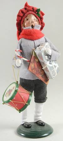 Traditional Assorted Carolers Teen Boy With Drum And Gifts-Grey Coat - No Box Nb1494