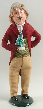 Traditional Assorted Carolers Mustache Man With Tree-Burgundy Coat - No Box Nb1489