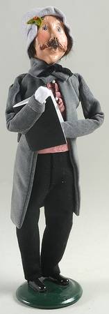 Traditional Assorted Carolers Mustache Man With Song Book-Grey Coat - No Box Nb1487