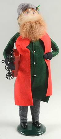 Traditional Assorted Carolers Bearded Man With Toy Wagon-Green Coat - No Box Nb1482