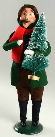 Traditional Assorted Carolers Mustache Man With Tree-Green Coat - No Box Nb1473