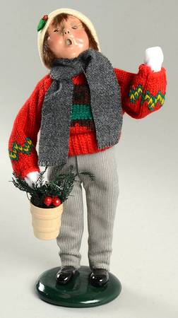 Traditional Assorted Carolers Boy With Bucket Of Berries-Red Sweater - No Box Nb1462
