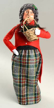 Traditional Assorted Carolers Woman With Basket Greenery-Red Coat - No Box Nb1453