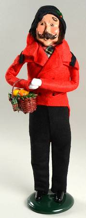 Traditional Assorted Carolers Mustache Man With Fruit Basket-Red Coat - Nb736, No Box