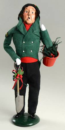 Traditional Assorted Carolers Man With Shovel And Bucket Of Greenry - Nb711, No Box
